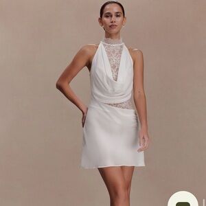 Meshki Arra White Lace Halter Mini Dress